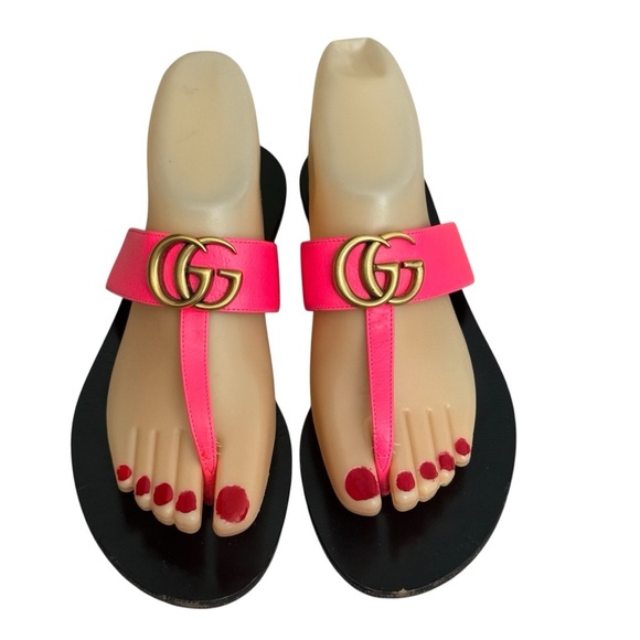 Gucci Double‎ G Marmont Pink Leather Thong Sandals Size 7 EUR 37
